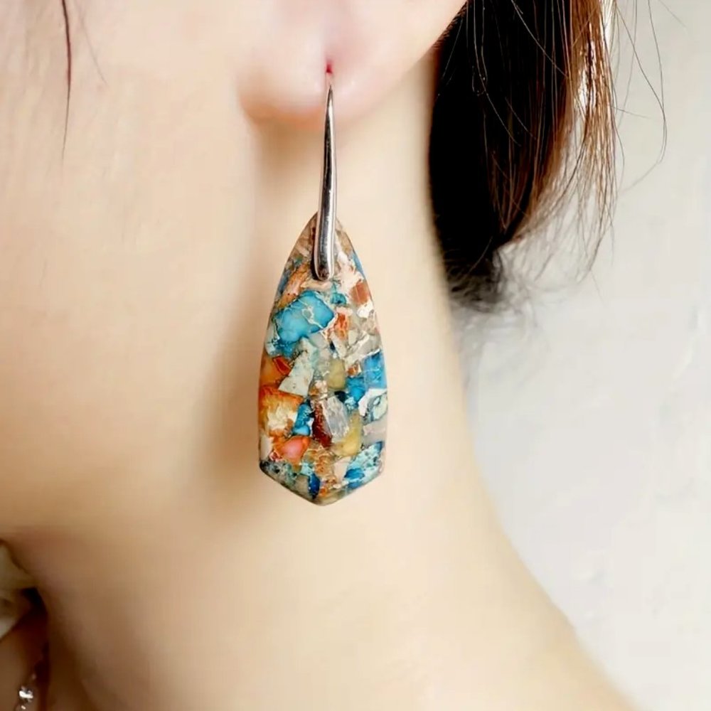 Beautiful Colorful Boho-Style Natural Imperial Stone • Dangle Earrings